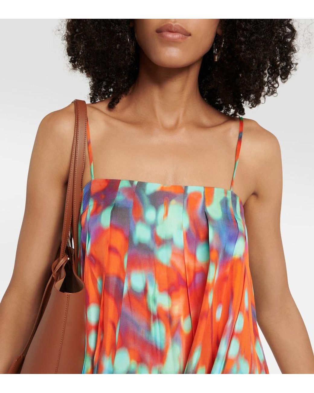 Asceno Red Heather Printed Silk Maxi Dress