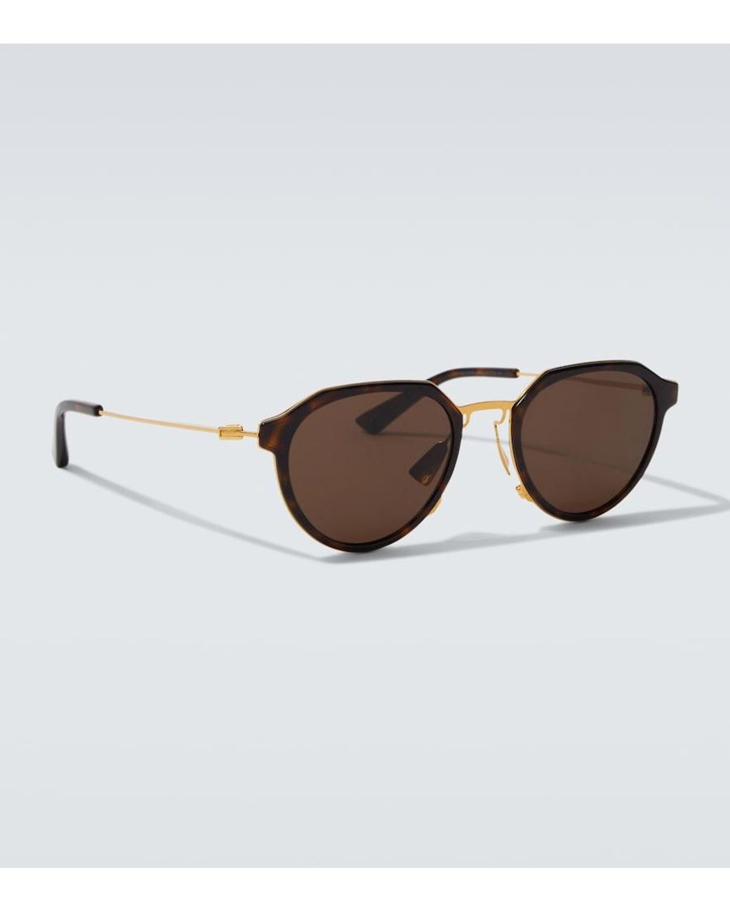 Bottega Veneta Brown Thin Triangle Round Sunglasses for men