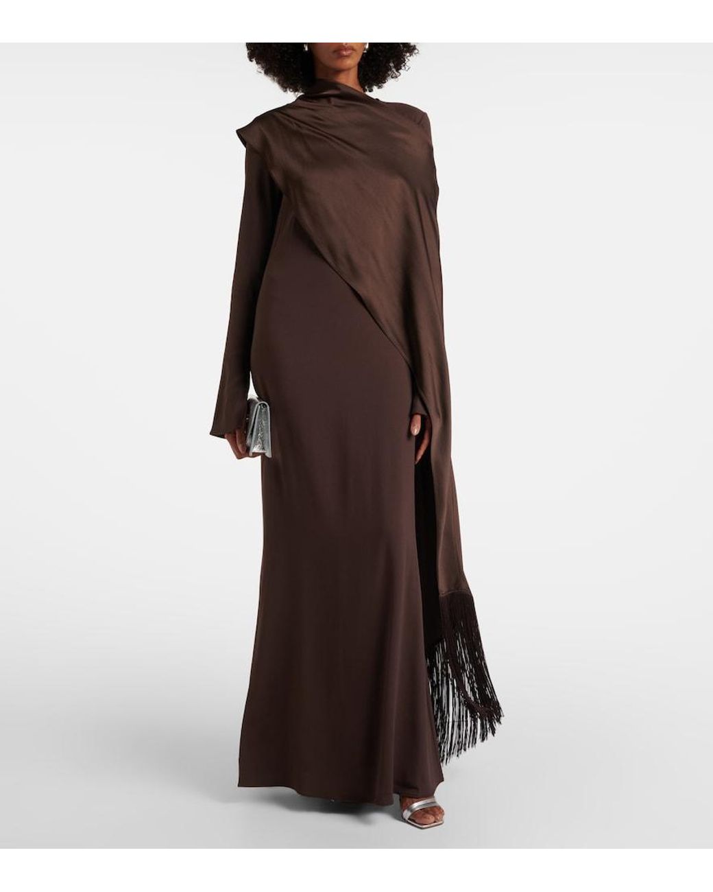 Taller Marmo Brown Mounia Caped Crepe Cady Gown
