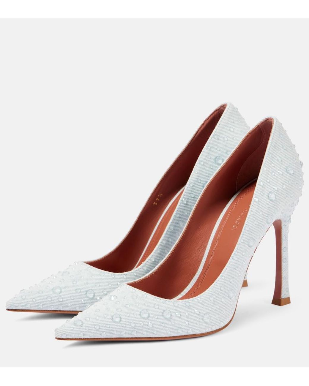 AMINA MUADDI White Elsa 105 Embellished Denim Pumps