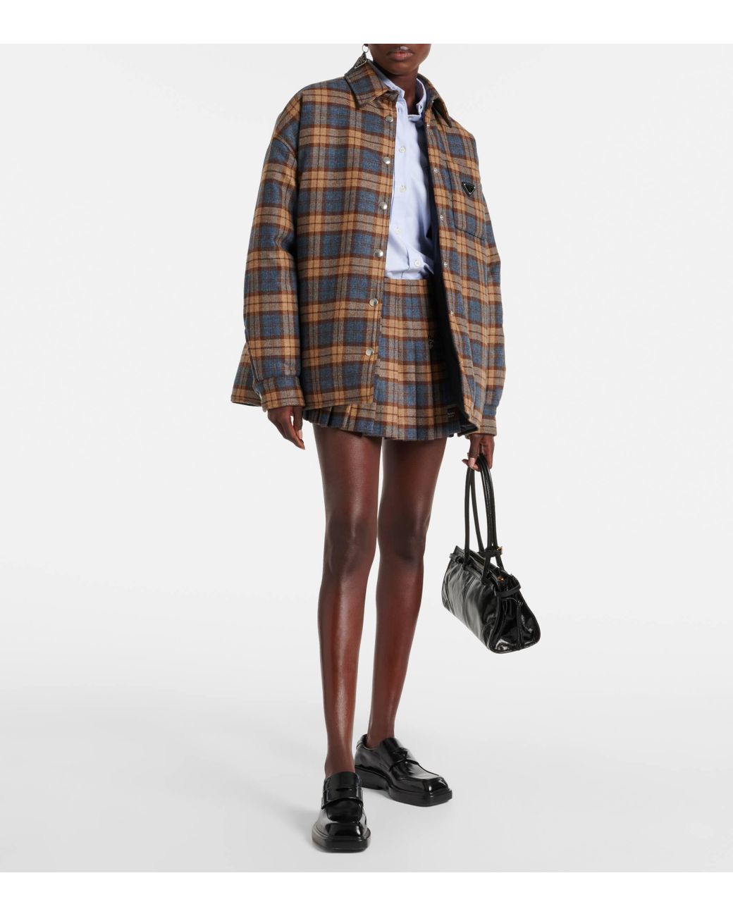 Prada Pleated Plaid Wool Miniskirt Lyst UK
