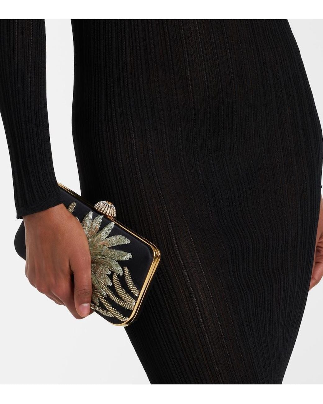 Valentino Garavani Black Ribbed-Knit Midi Dress