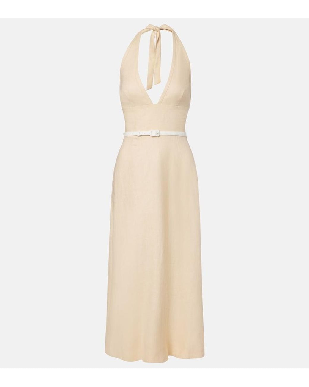 Posse Natural Pamela Halterneck Linen Midi Dress