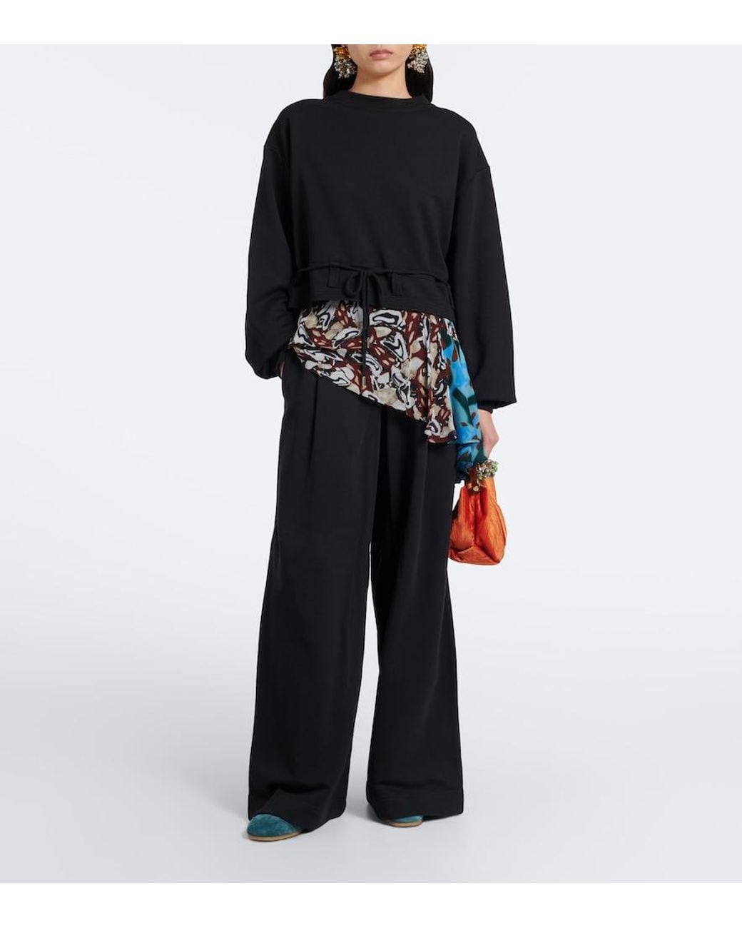 Dries Van Noten Black Cropped Cotton Jersey Sweatshirt