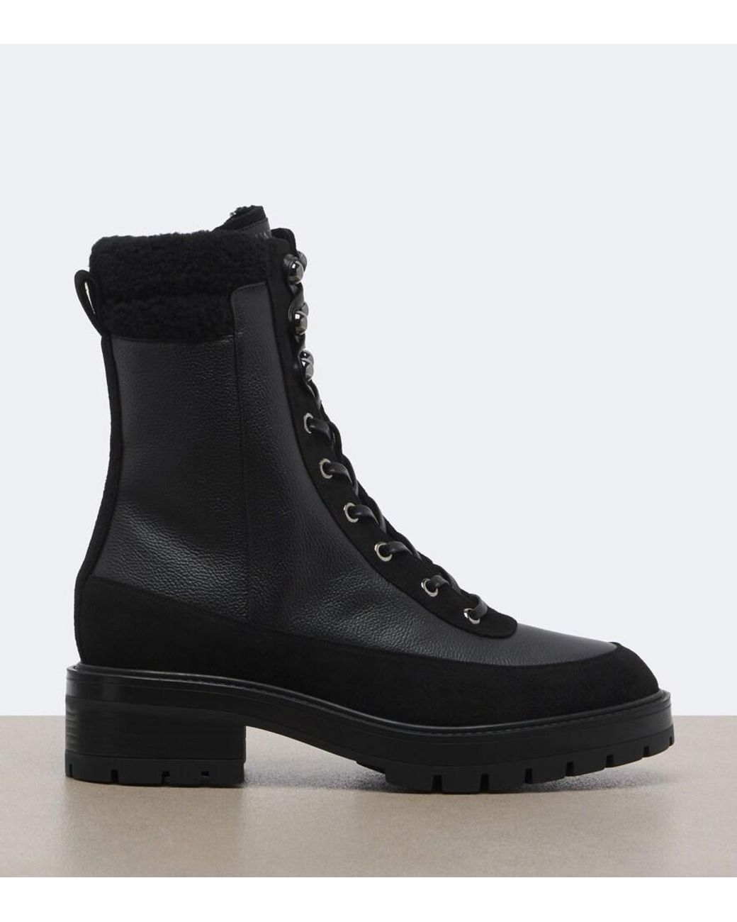 Aquazzura Black Very Cortina Leather Lace-Up Boots