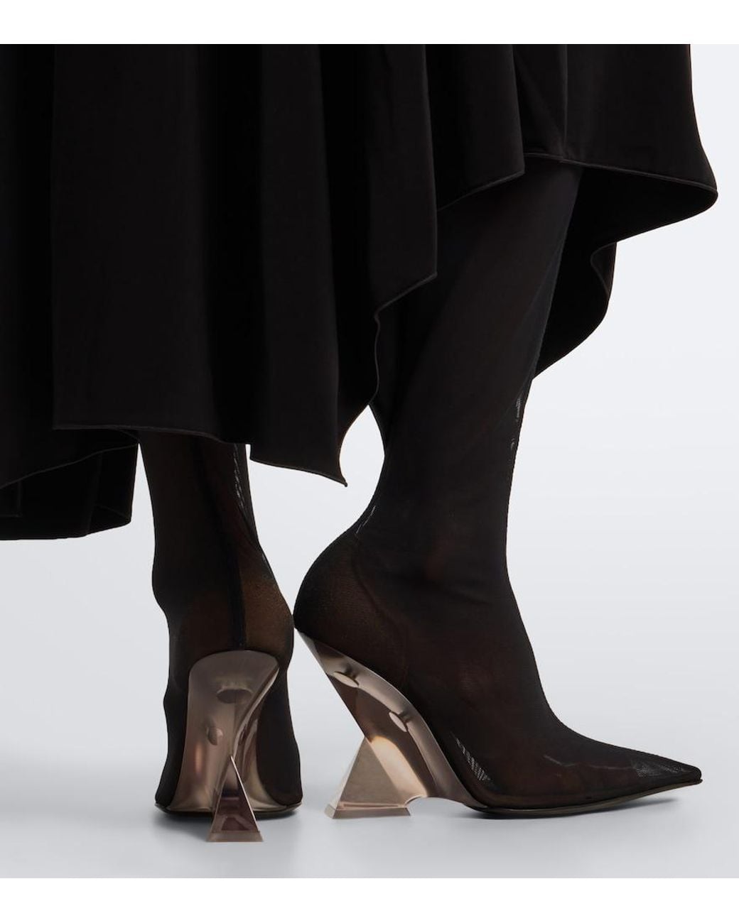 The Attico Black Cheope Lace-Trimmed Mesh Over-The-Knee Boots