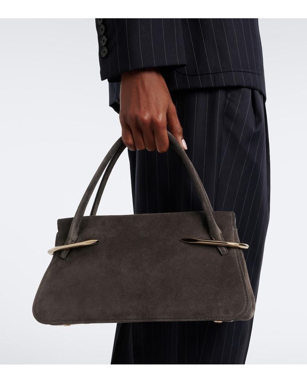 Givenchy Black Pinch Medium Suede Top-Handle Bag
