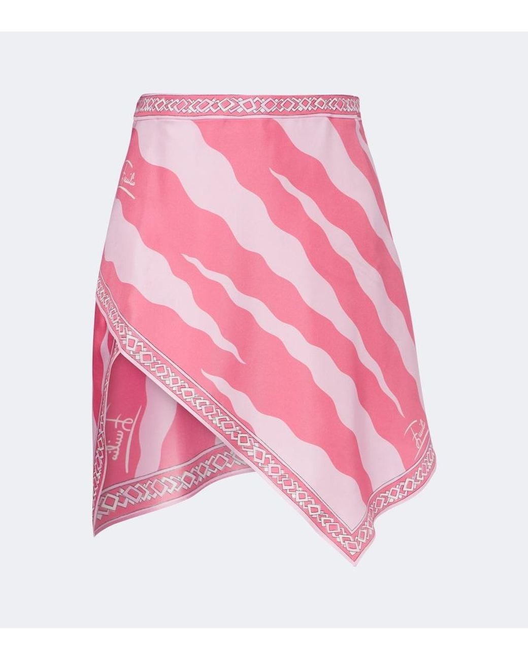 Emilio Pucci Pink Fiamme Asymmetric Silk Twill Skirt