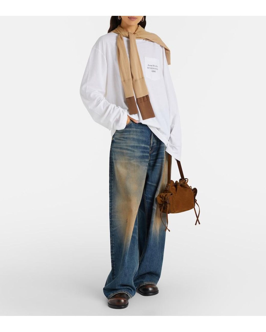 Acne White Edden Oversized Cotton-Blend T-Shirt
