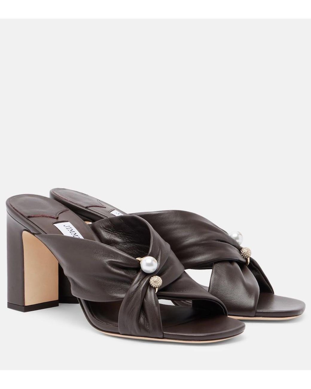 Jimmy Choo Brown Rafi Embellished Leather Mules