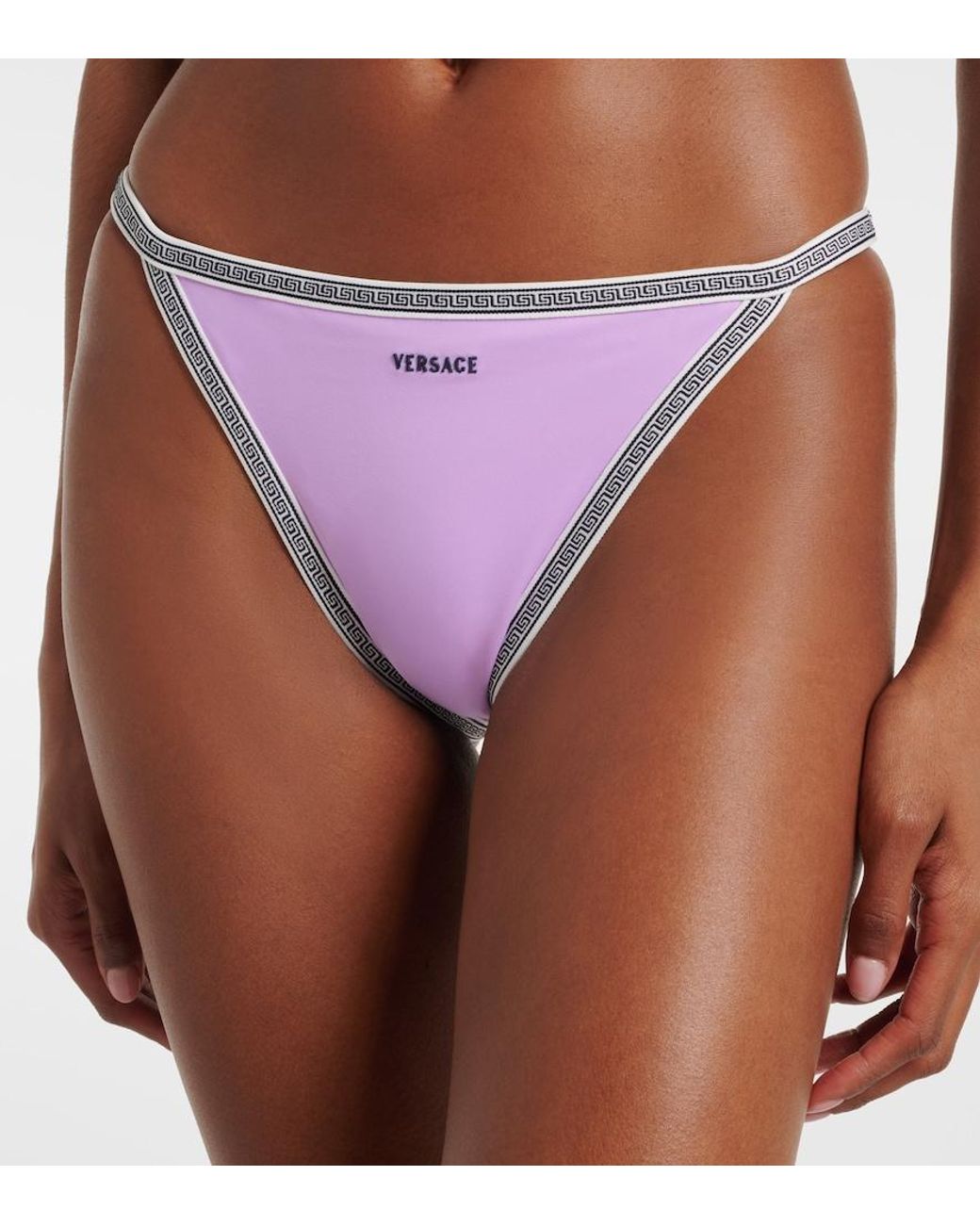 Versace Purple Logo Embroidered Bikini Bottoms