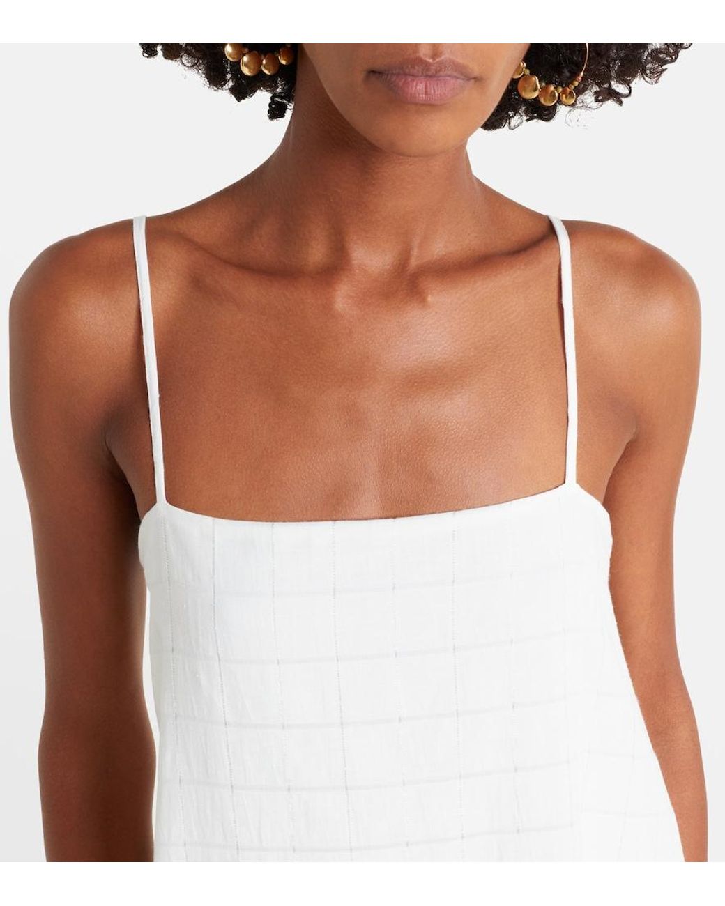 Asceno White Melfi Checked Linen And Cotton Maxi Dress