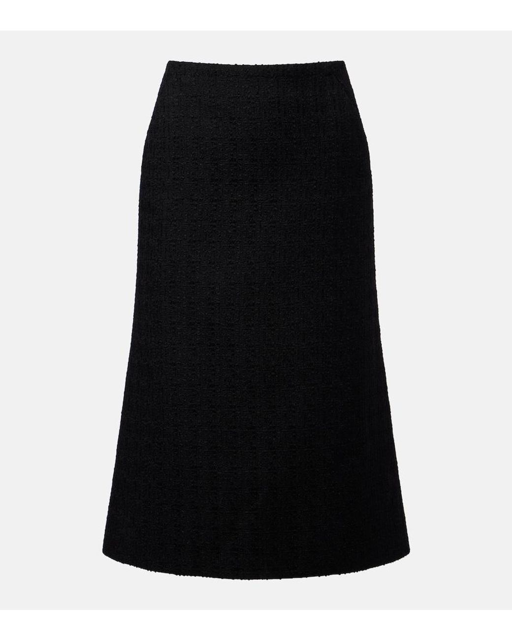 McQueen Black Wool And Mohair Tweed Midi Skirt