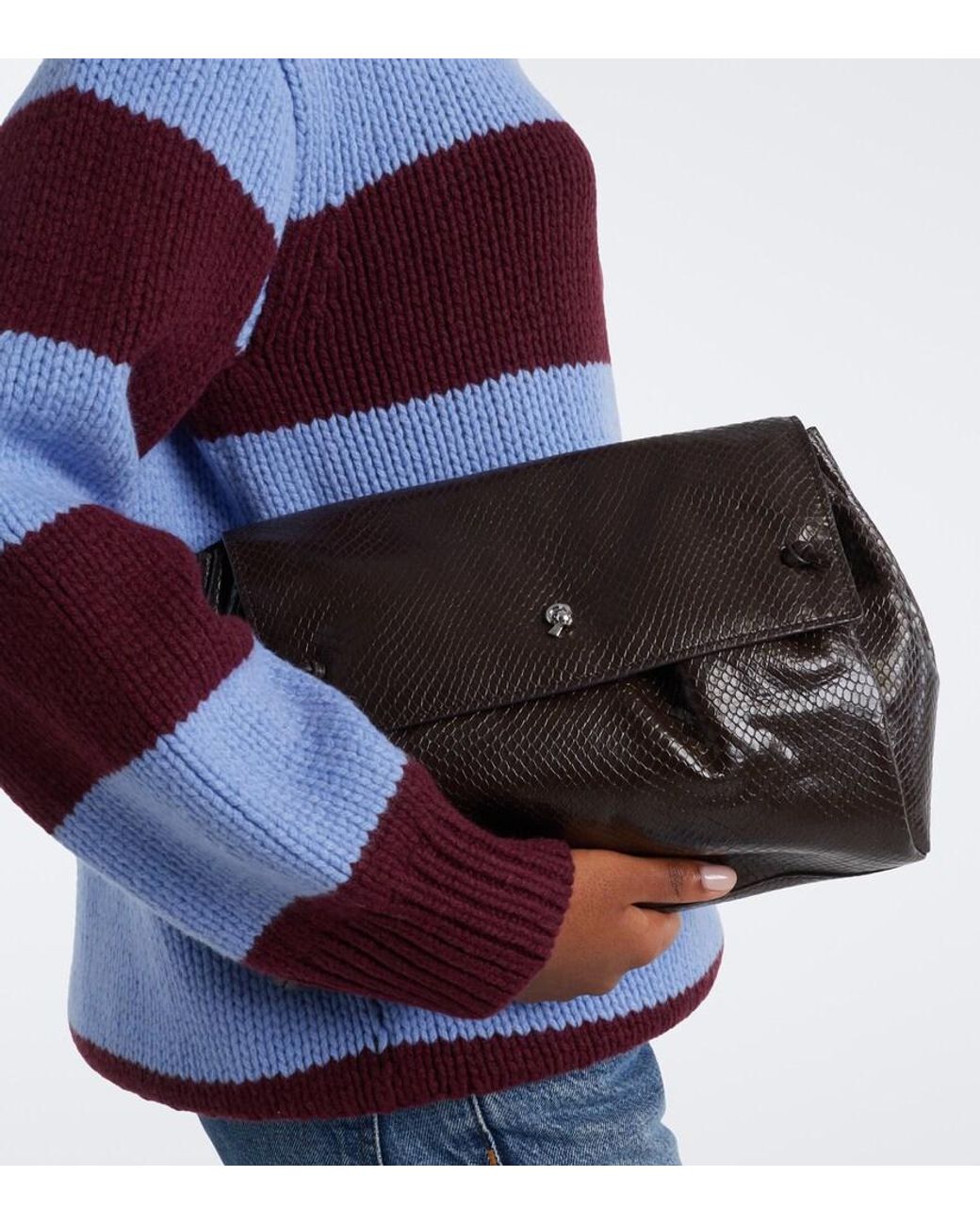 Staud Black Cy Snake-Effect Leather Clutch