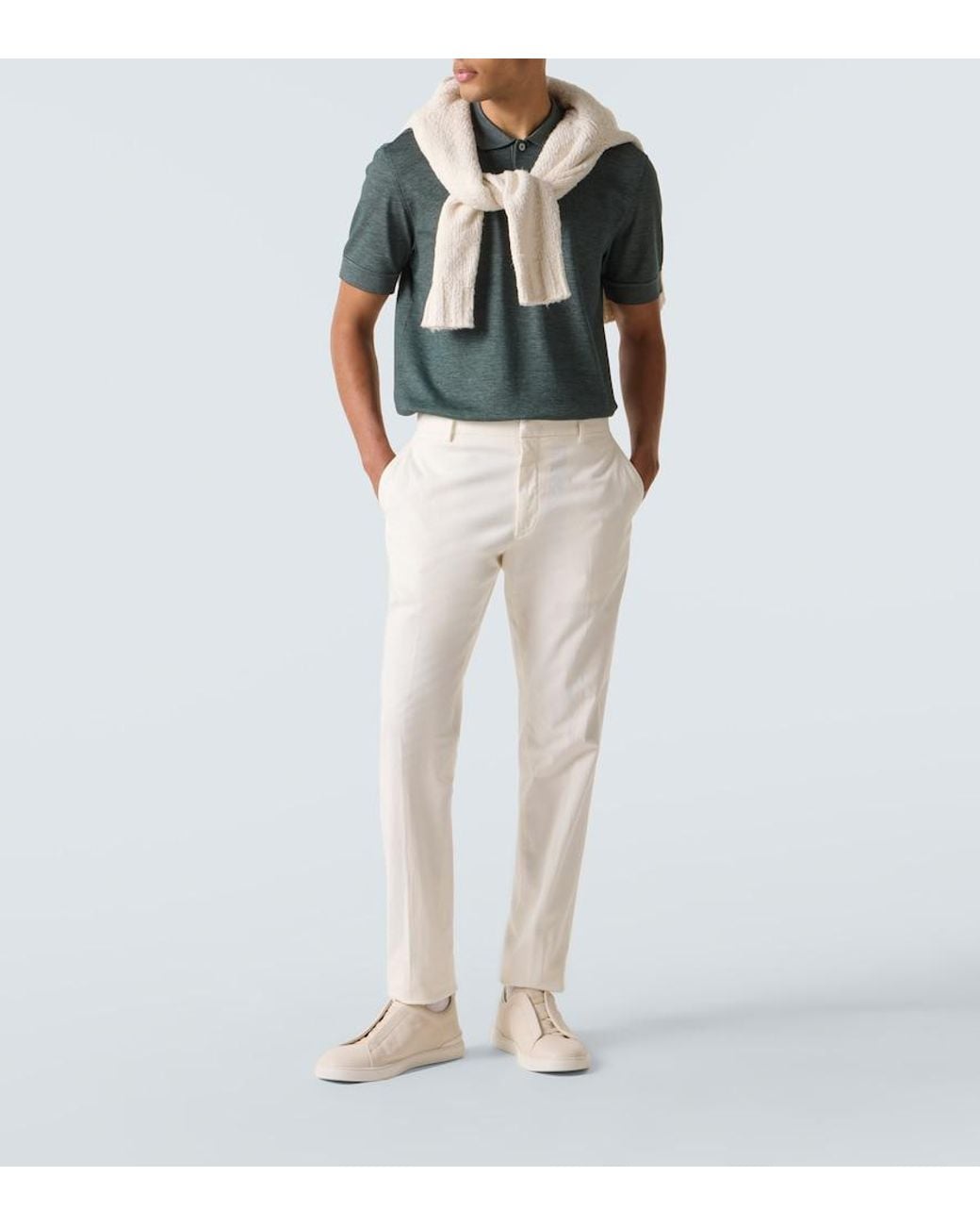 Zegna Green Cotton And Silk Polo Shirt for men