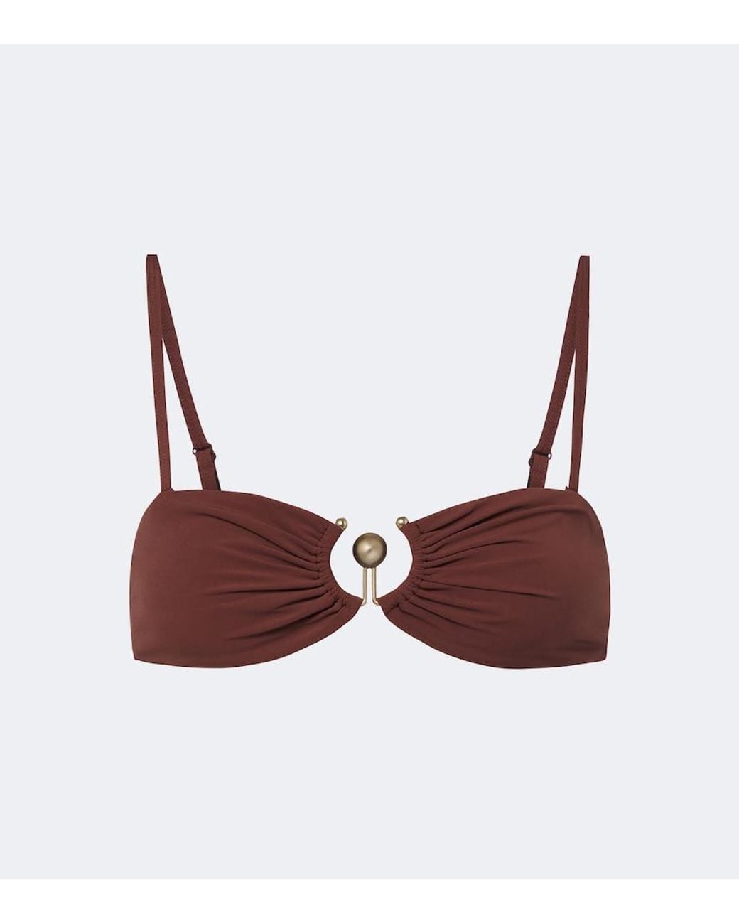 Christopher Esber Brown Embellished Ruched Bikini Top