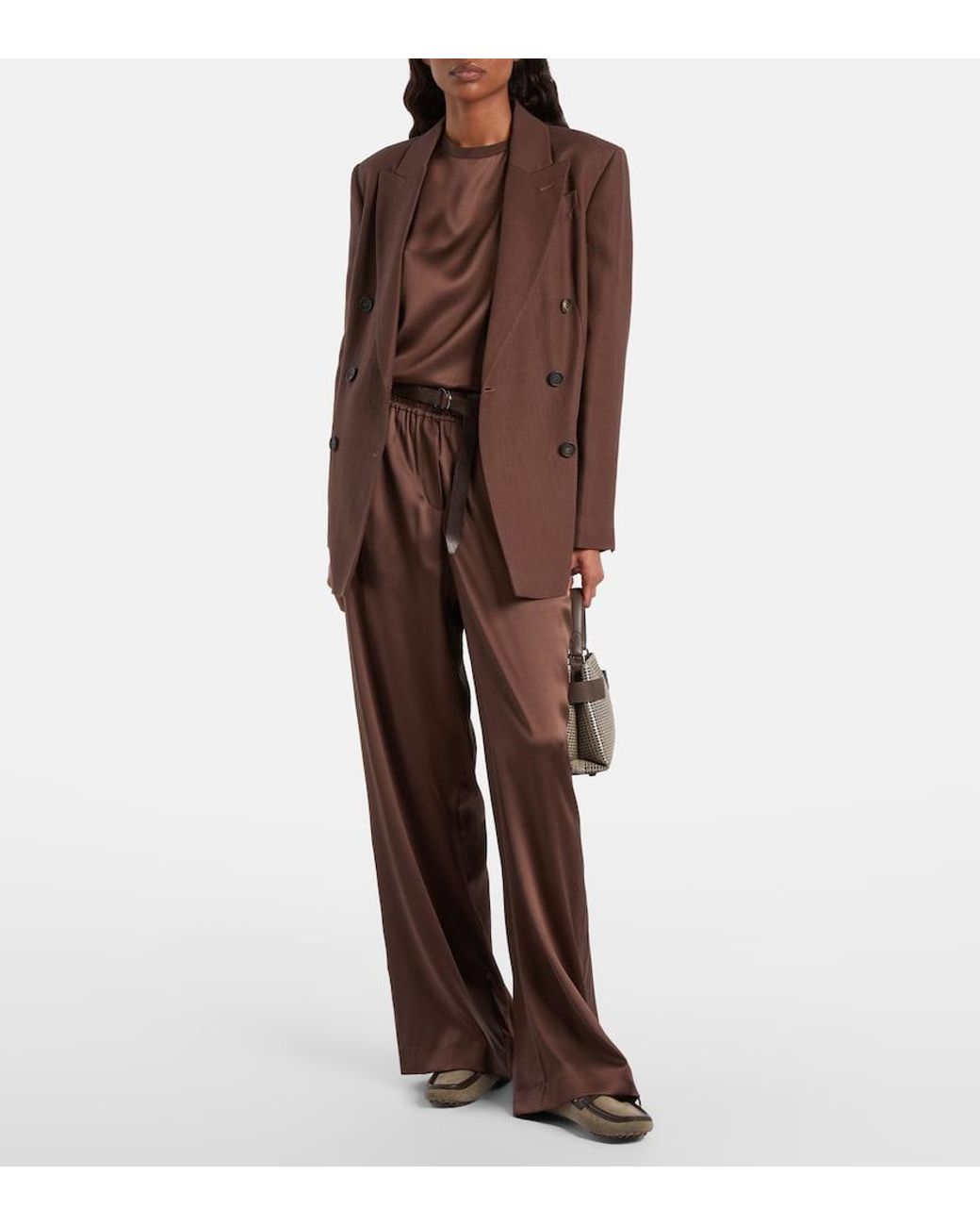 Brunello Cucinelli Brown Silk-Blend Satin Top