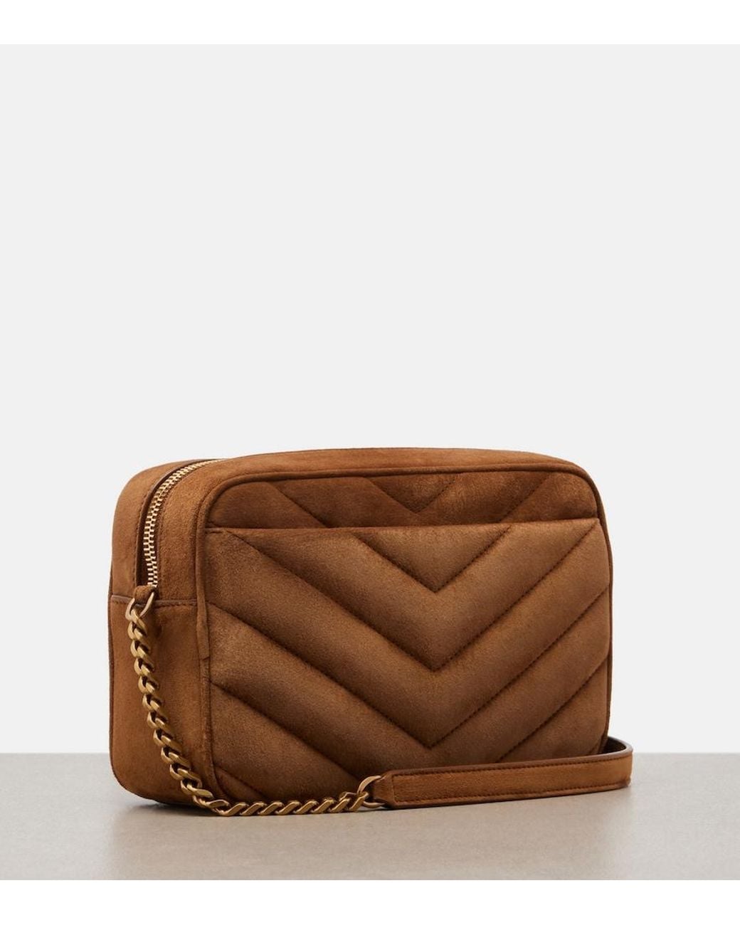Saint Laurent Brown Loulou Medium Suede Camera Bag