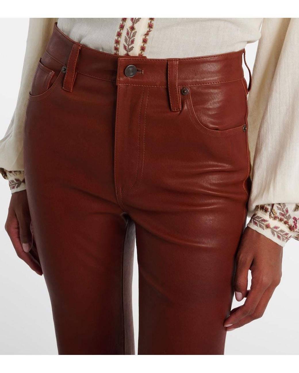 FRAME Brown Reboot Crop Leather Bootcut Pants
