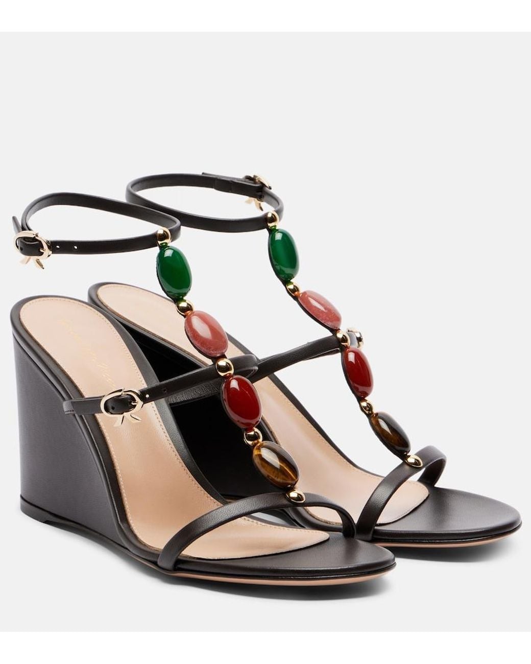 Gianvito Rossi Black Embellished Leather Wedge Sandals