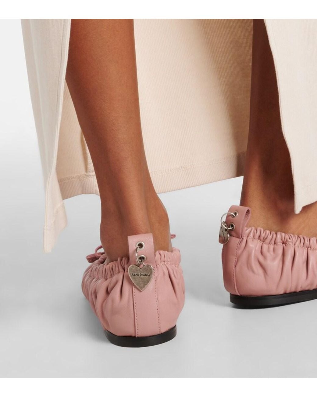 Acne Pink Bow-Detail Leather Ballet Flats