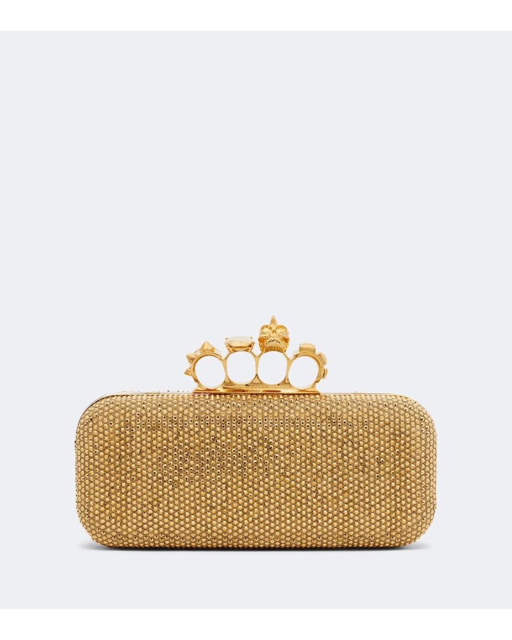 McQueen Natural Knuckle Embellished Leather Clutch