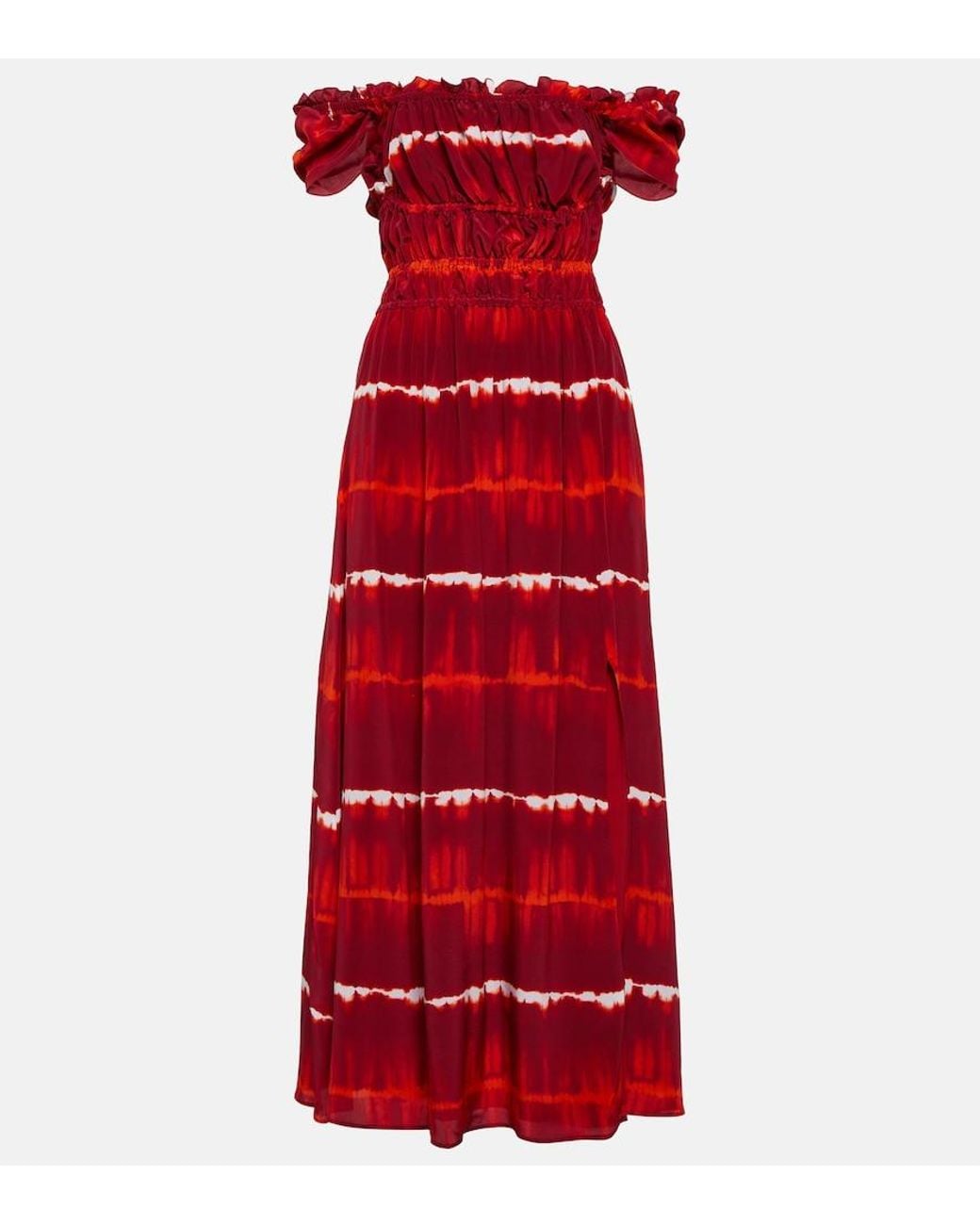 Altuzarra Red Printed Off-Shoulder Silk Midi Dress