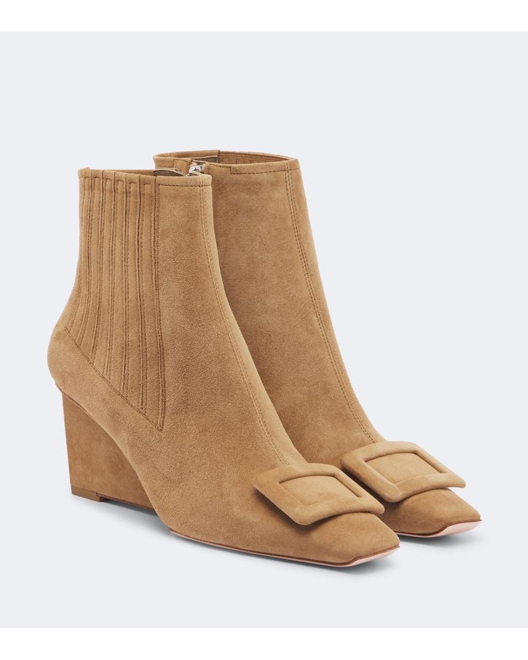 Roger Vivier Brown Belle Vivier Suede Wedge Ankle Boots