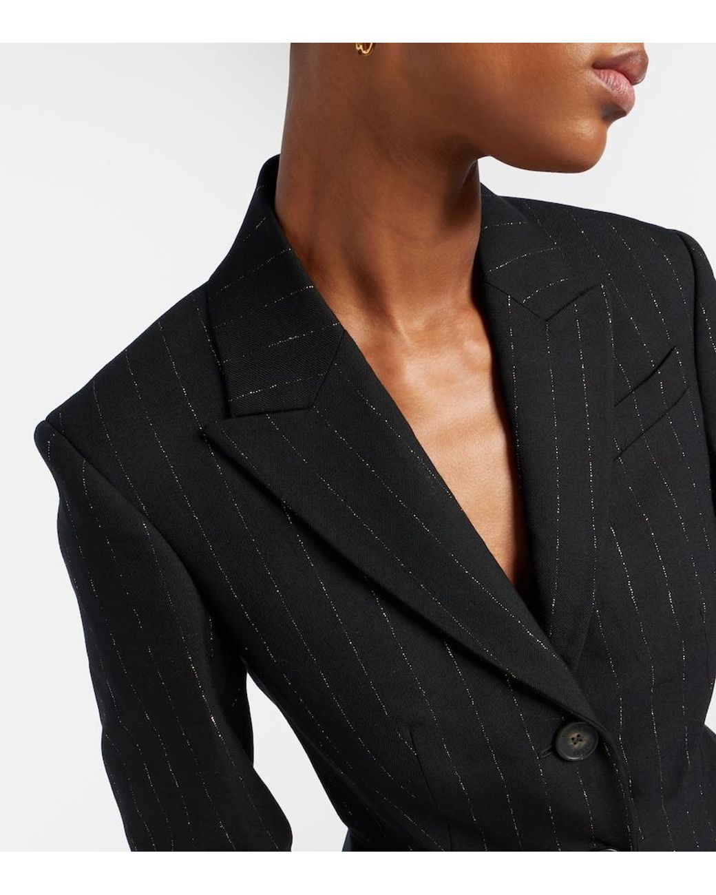 Erdem Black Pinstripe Wool Blazer