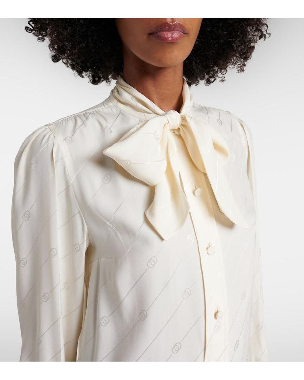 Gucci White Silk Crêpe Satin Interlocking G Shirt