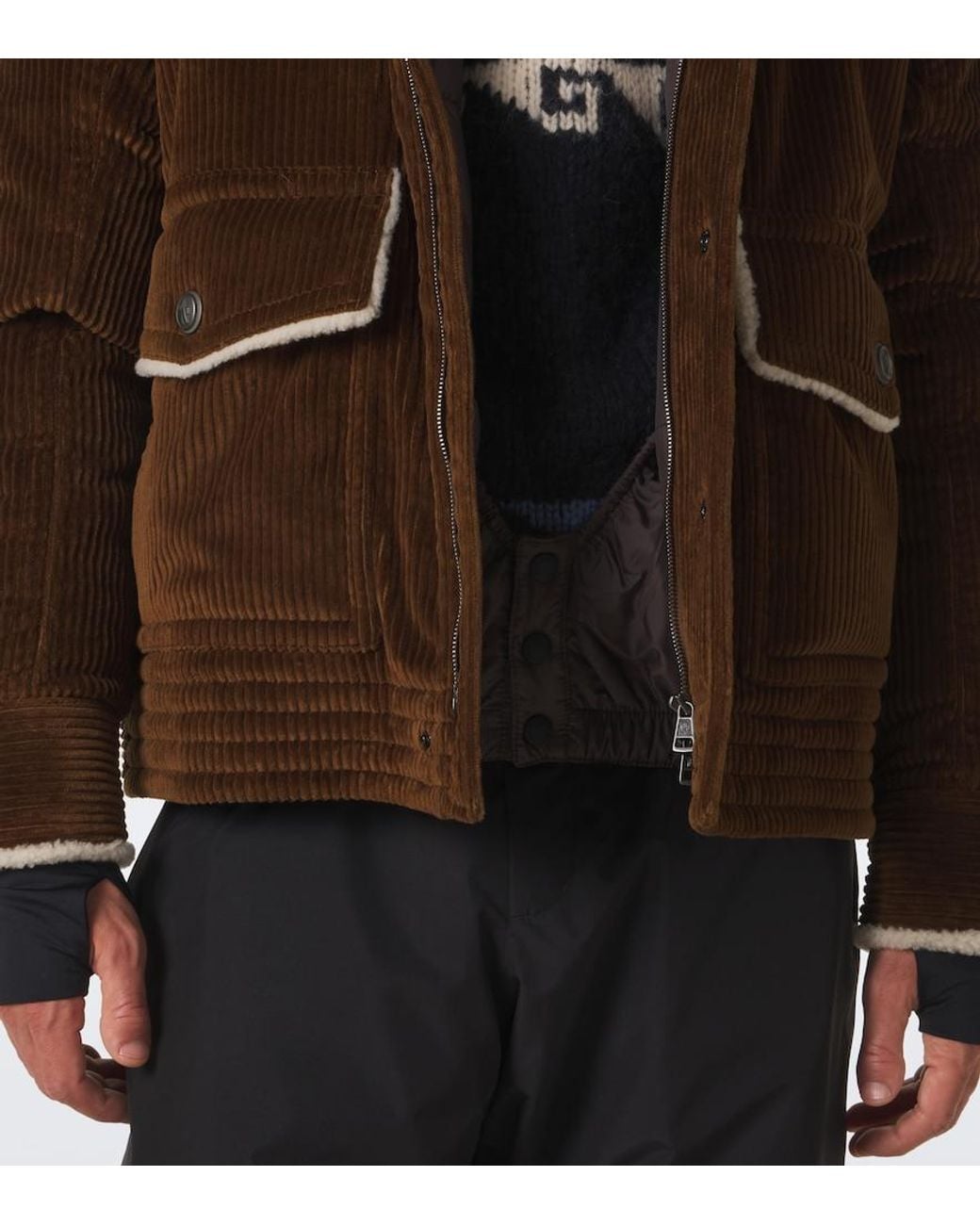 Moncler Brown Shearling-Trimmed Corduroy Down Jacket for men