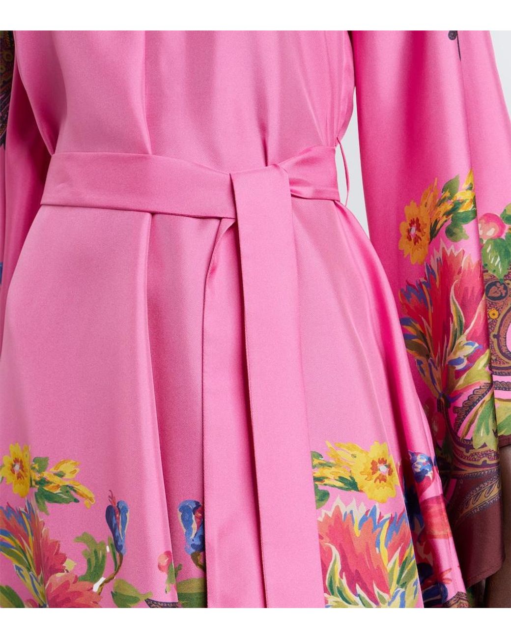 Etro Pink Belted Floral Silk Satin Minidress