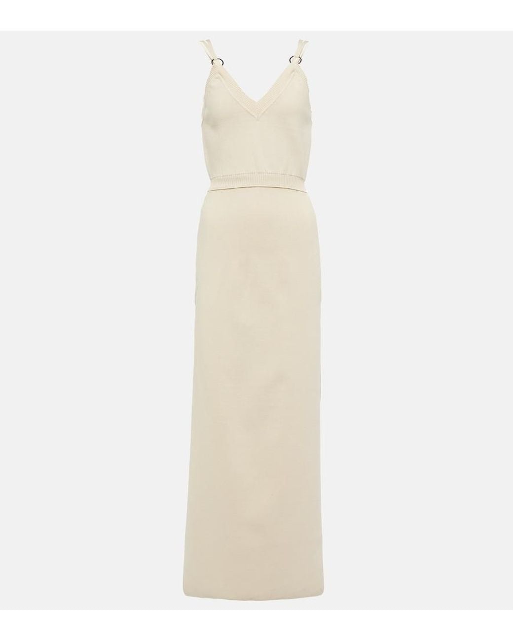 Rabanne White Embellished Knit Midi Dress