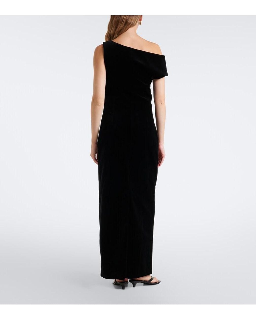 Rohe Black Asymmetric Cotton Velvet Gown