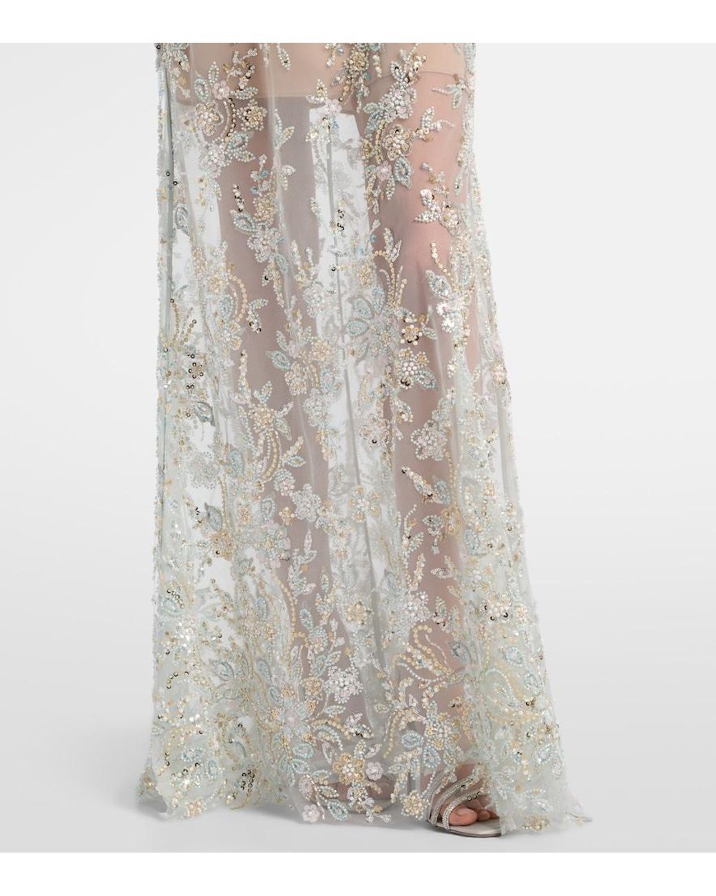 Self-Portrait White Embellished Caped Maxi Dress