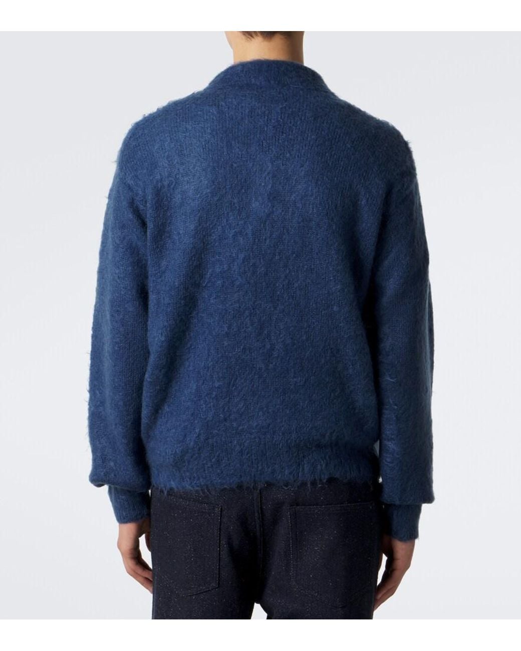 Auralee Blue Mohair And Wool Polo Sweater for men