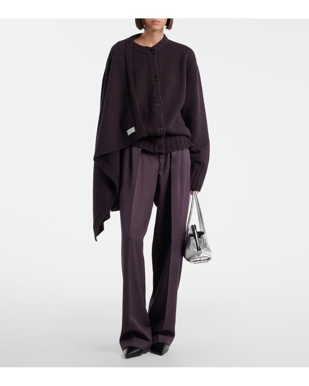 The Attico Blue Scarf-Detail Wool And Cashmere Cardigan