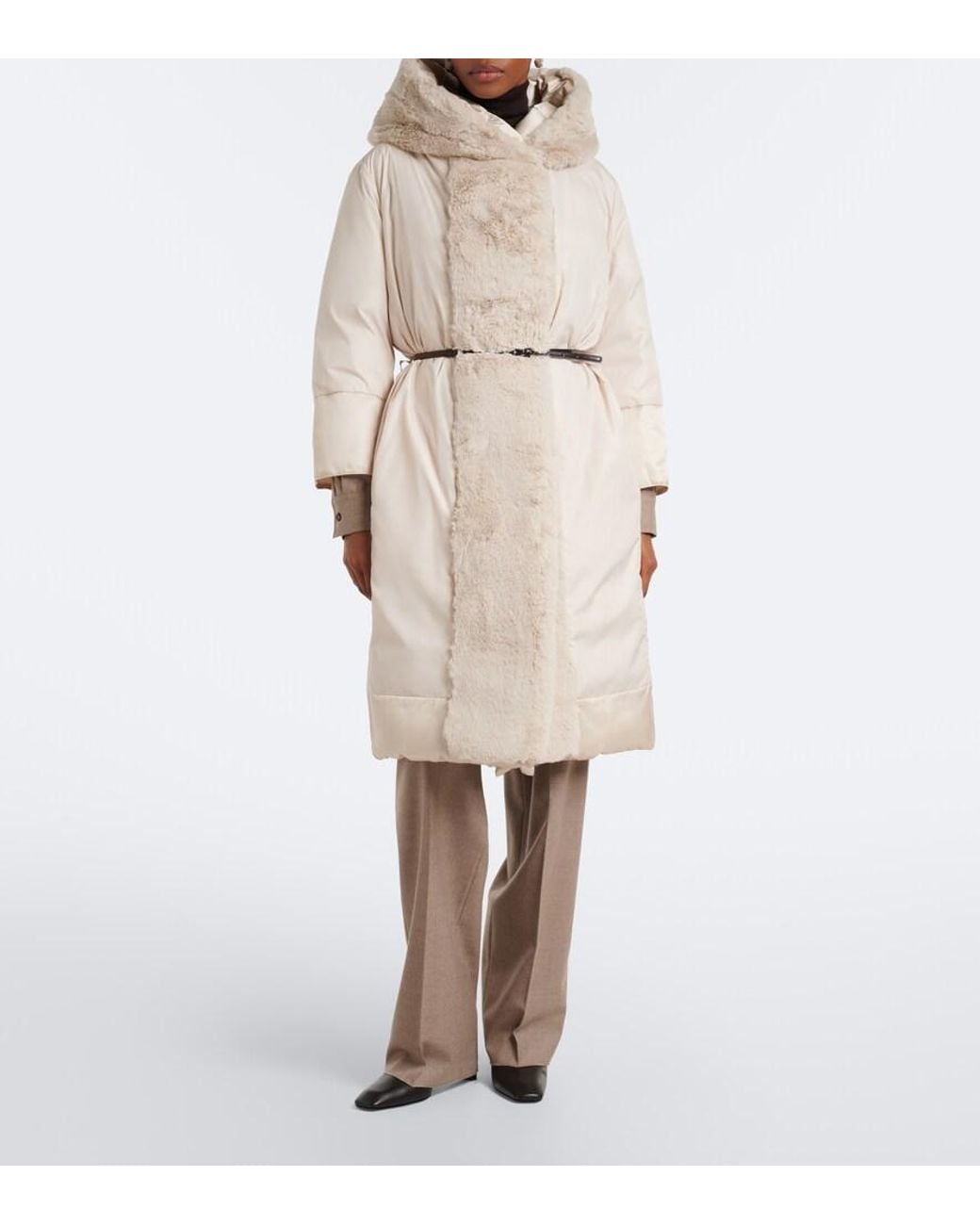 Max Mara Natural Belted Hooded Puffer Coat