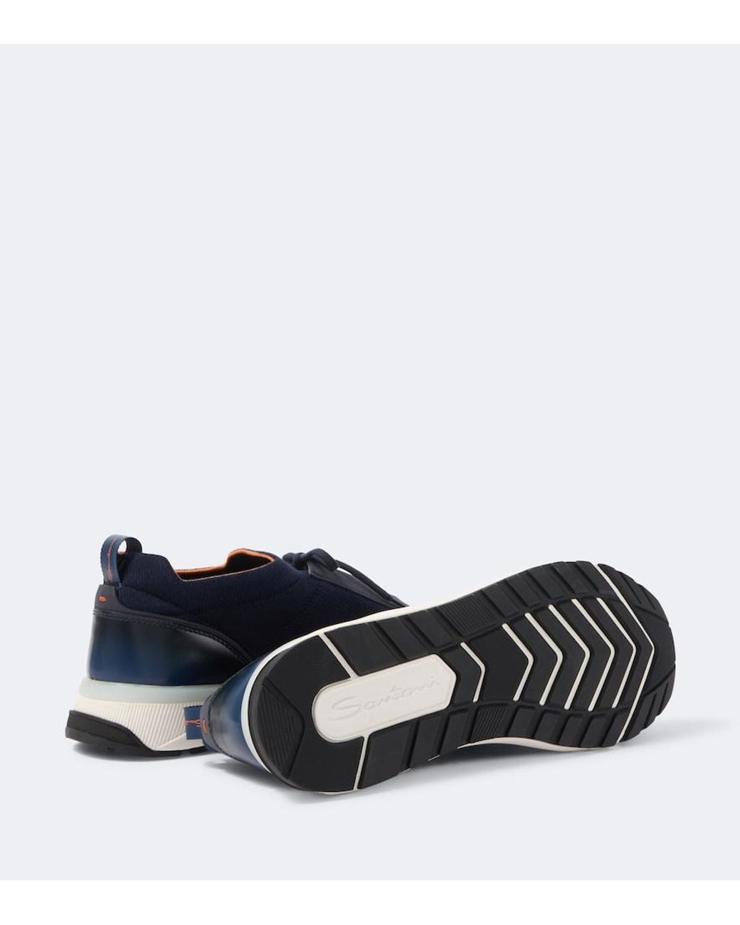 Santoni Blue Leather-Trimmed Knitted Sneakers for men