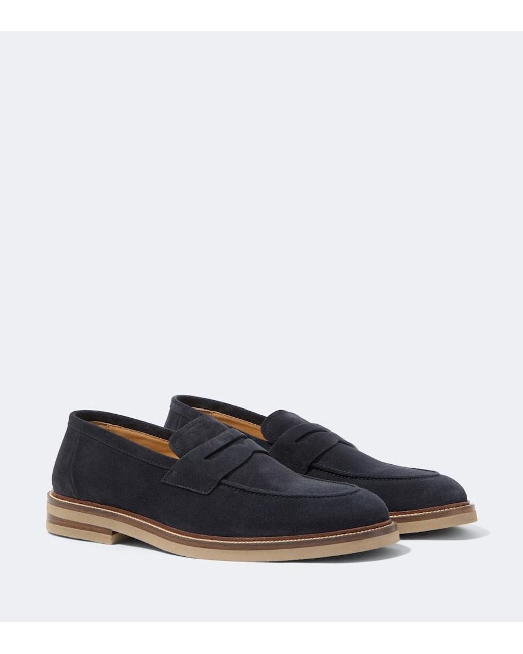 Brunello Cucinelli Blue Suede Penny Loafers for men