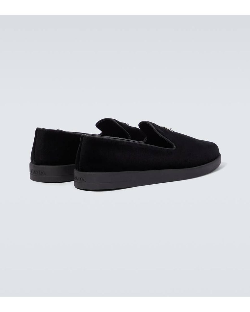 Prada Black Suede Triangle Slippers for men