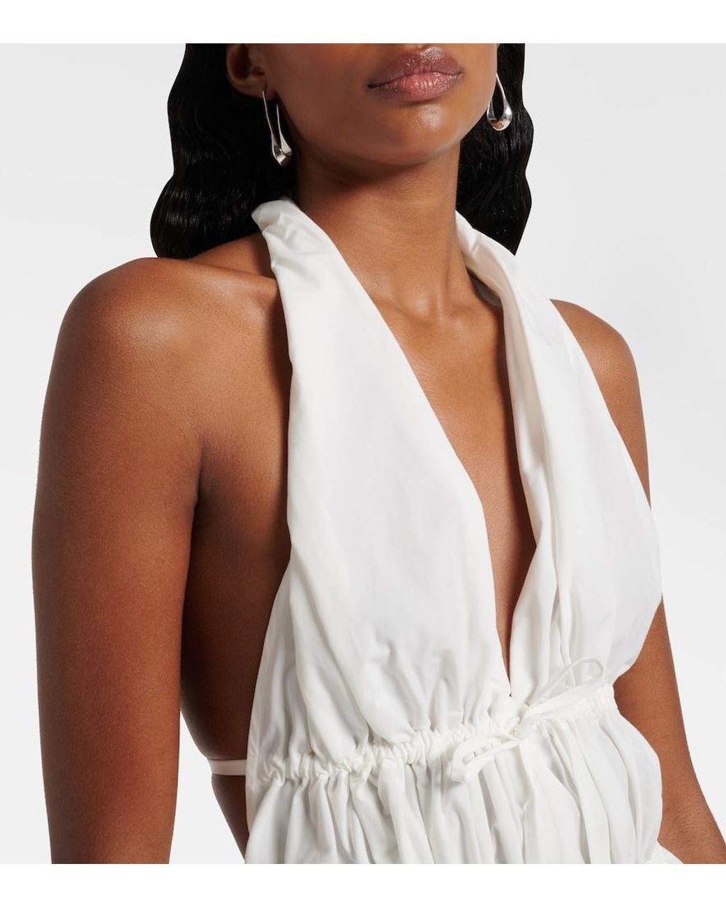 Dries Van Noten White Gathered Halterneck Top
