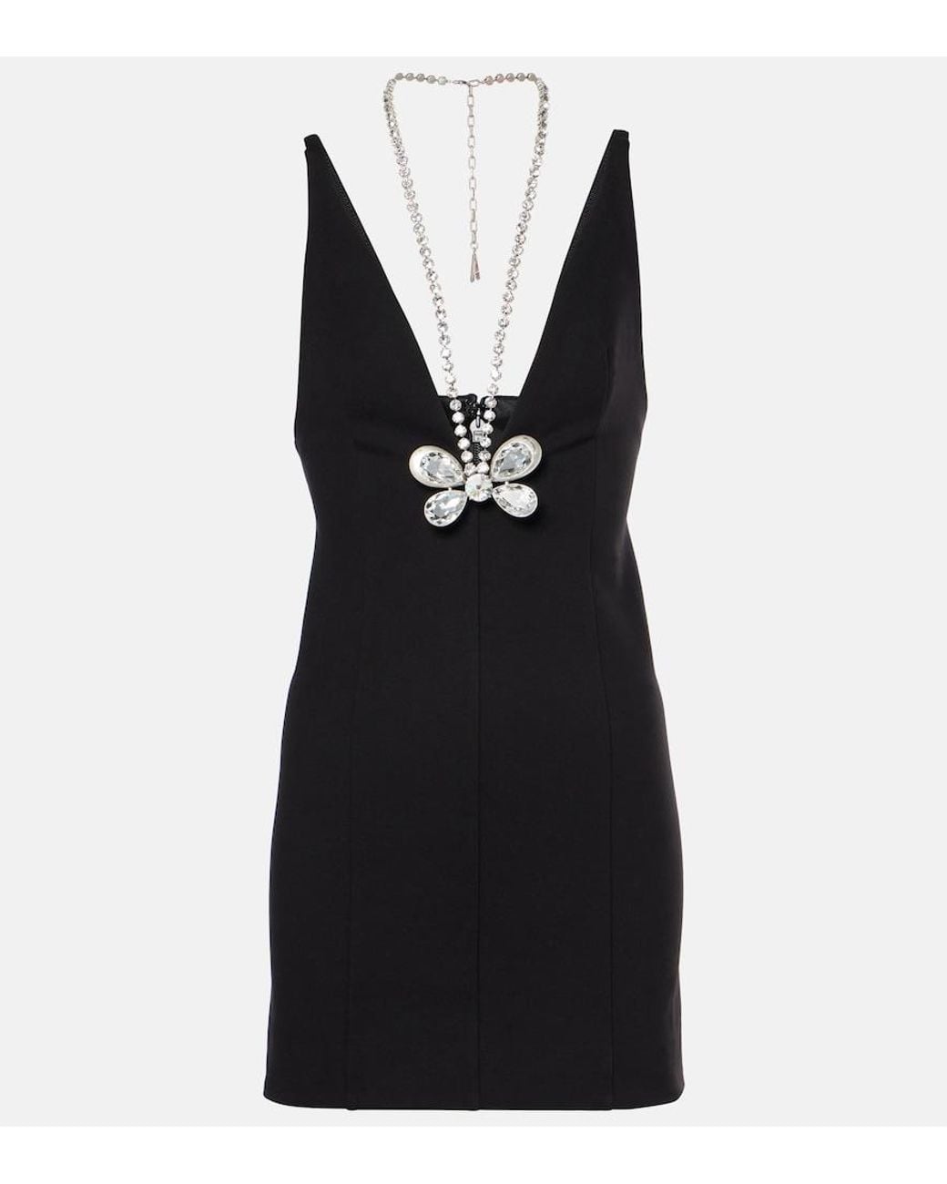 Area Black Embellished Rayon-Blend Adjustable Minidress