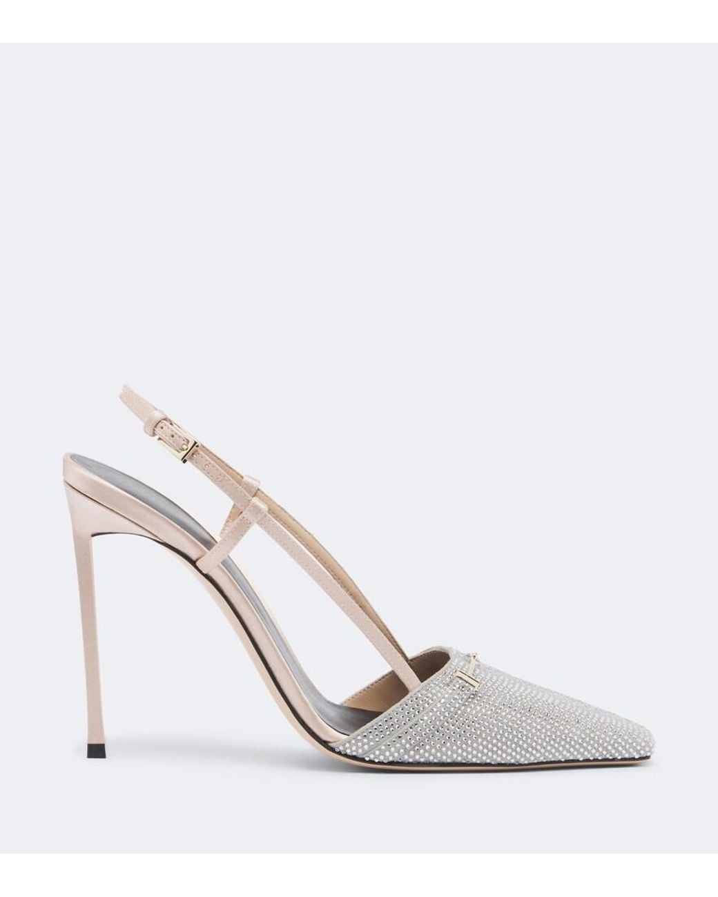 Tom Ford White Arc Embellished Satin Slingback Pumps