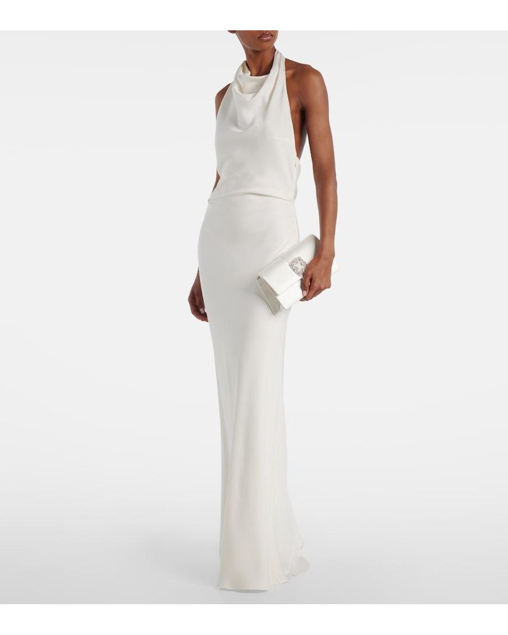 Manolo Blahnik White Capri Embellished Satin Clutch