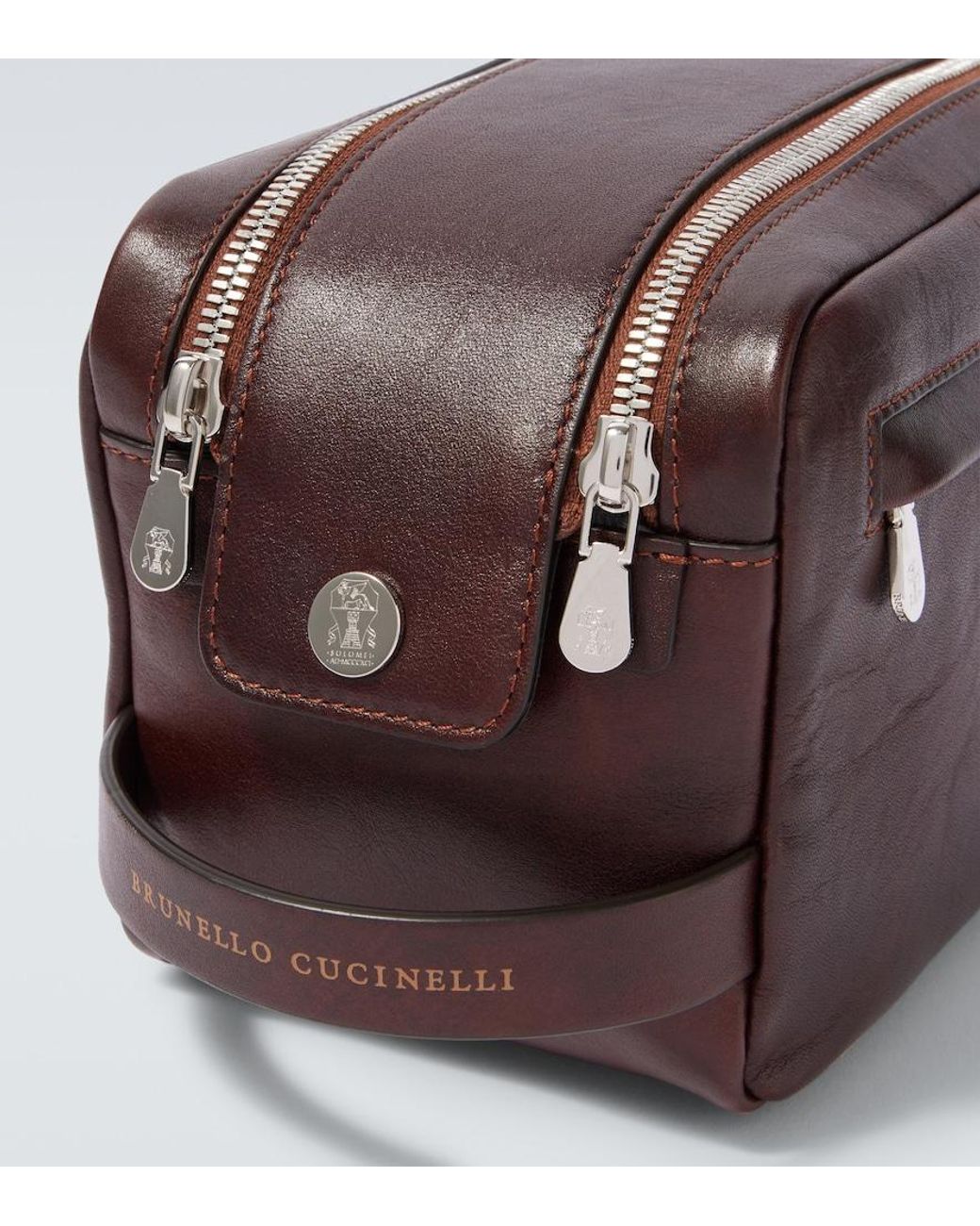 Brunello Cucinelli Brown Leather Toiletry Bag for men