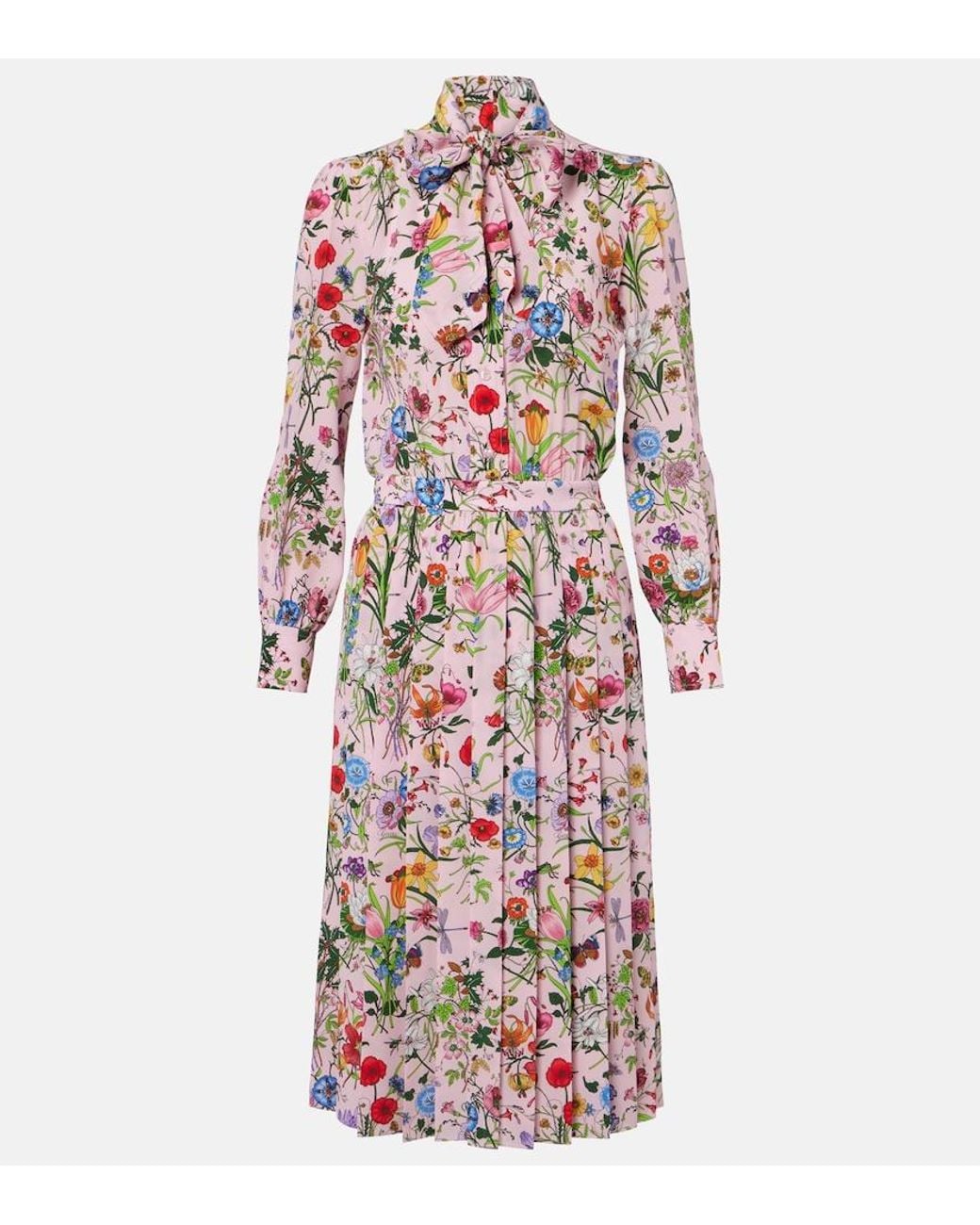 Gucci White Flora Silk Shirt Dress