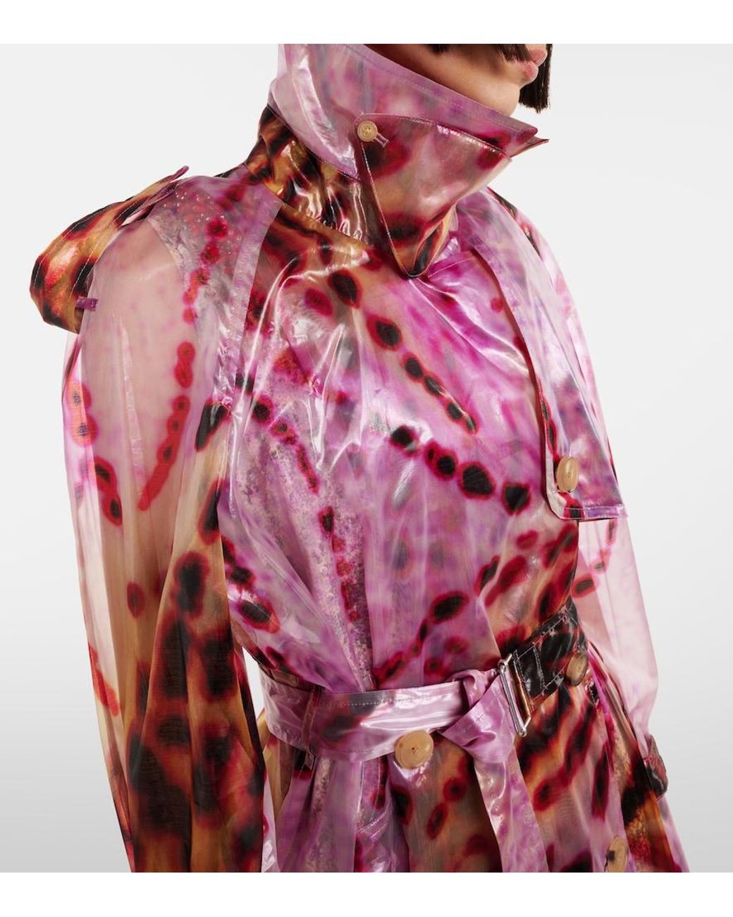 Dries Van Noten Pink Printed Double-Breasted Trench Coat