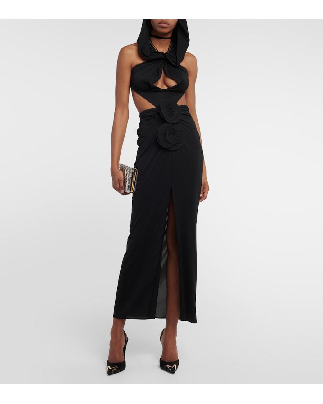 Magda Butrym Black Cut-Out Silk Maxi Dress
