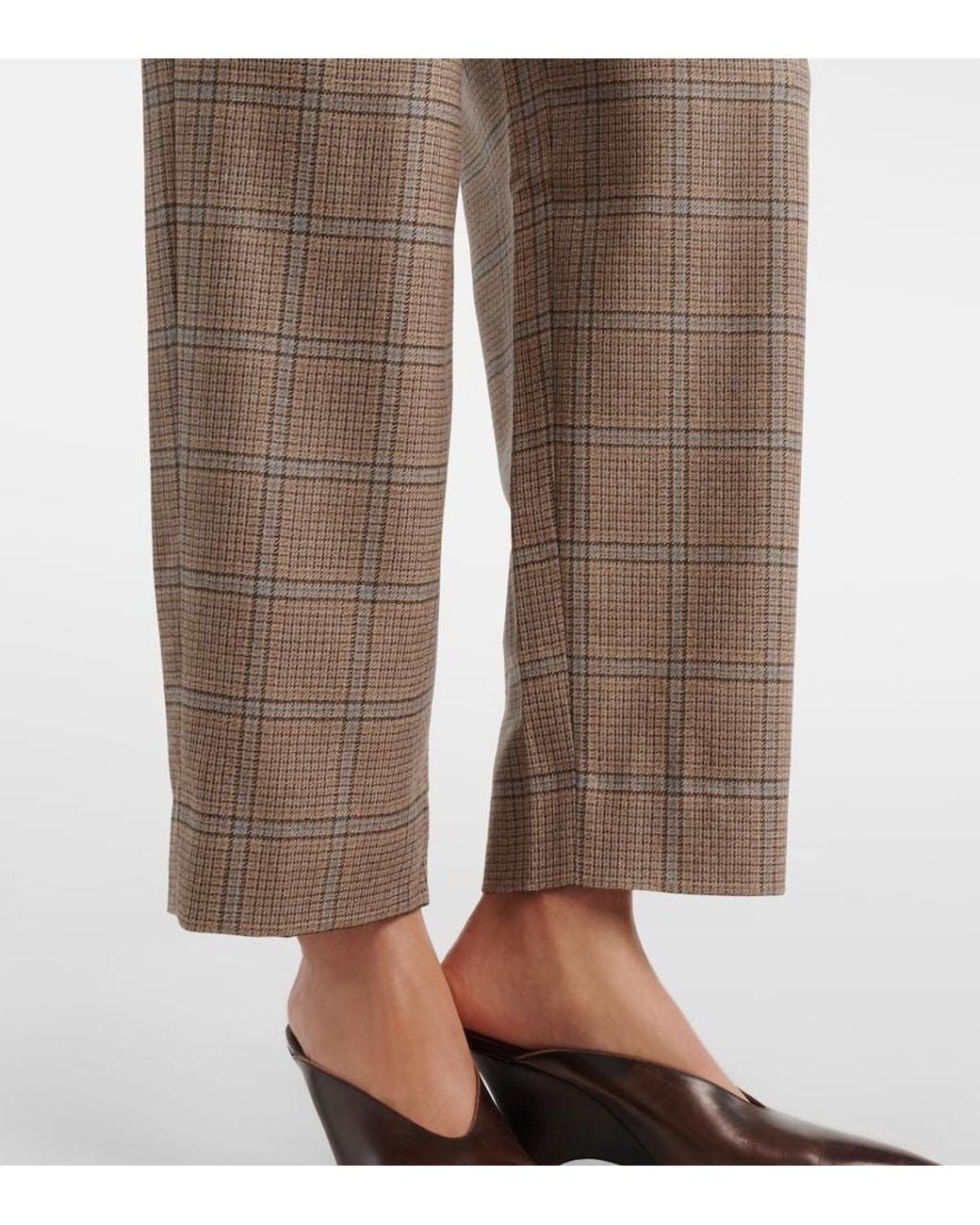 Blazé Milano Brown Glassy Checked Virgin Wool Straight Pants